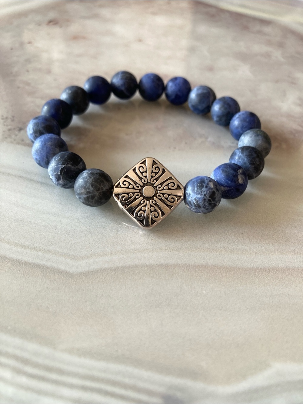 ✨Frosted Sodalite Beaded Bracelet with Sterling Silver Plated Accent